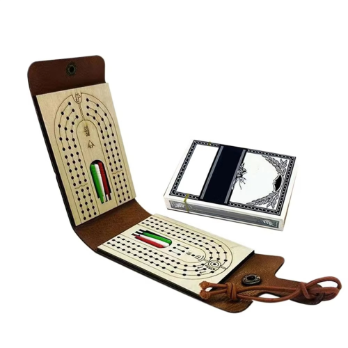 Folding Cribbage Board Game Set with Wooden Case & Full Deck 2