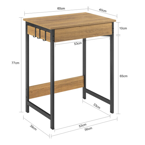SoBuy Bureau 60x40x77 cm avec tiroir et crochets 2