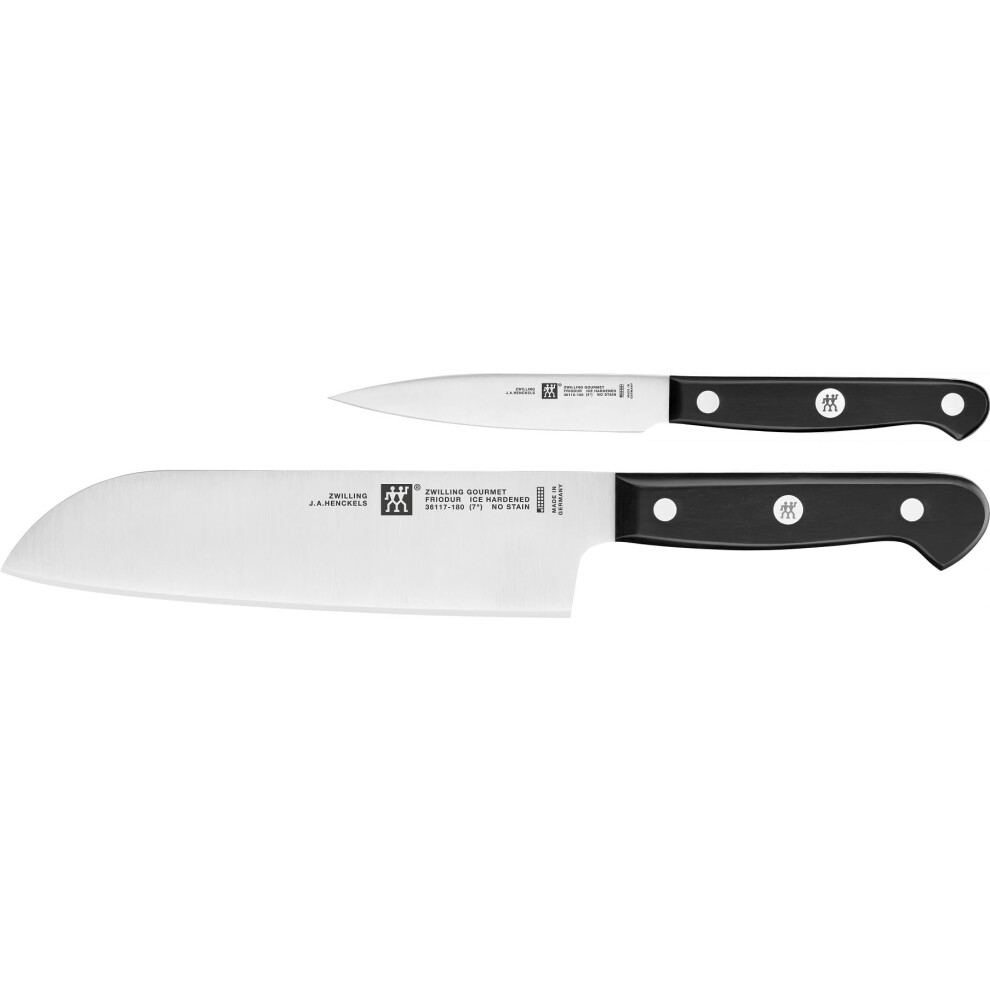 ZWILLING Gourmet Knife Set, 2 pieces (Paring/Garnishing Knife 10 cm, Santoku Knife 18 cm), Special Stainless Steel, Ergonomic Plastic Handle, Black -