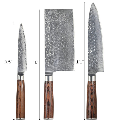 3-PC Damascus Kitchen Knife Set (Chef's Knife, Cleaver, Paring Knife) 1