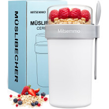 Mitsemmo Cereal Cup On The Go,760ml+230ml Breakfast Pots to Go,Yogurt and Granola Pot With Sauce Container,Travel Cereal Bowl and Milk Container for