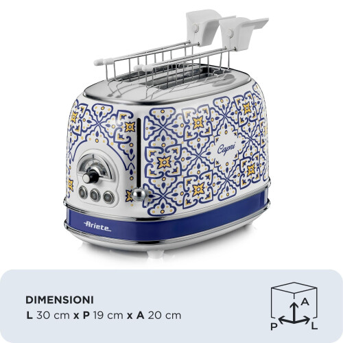 Ariete Ariete 155 Capri Toaster, 810W, 2 Slices, 6 Toasting Levels, Crumb Tray, Defrost Function, Automatic Eject 1