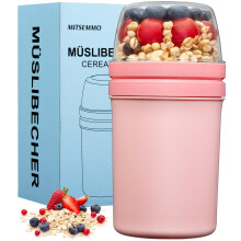 Mitsemmo Cereal Cup On The Go,600ml+270ml Breakfast Pots to Go,Yogurt and Granola Pot,Muesli Cup Travel Bowl and Milk Container for Work,Overnight