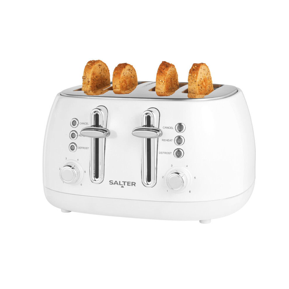 Salter Boston 4-Slice Toaster ? Wide Slots, 6 Browning Levels, Defrost, Reheat and Cancel, Bagels, Teacakes, Thick Bread, High-Lift Eject, Removable