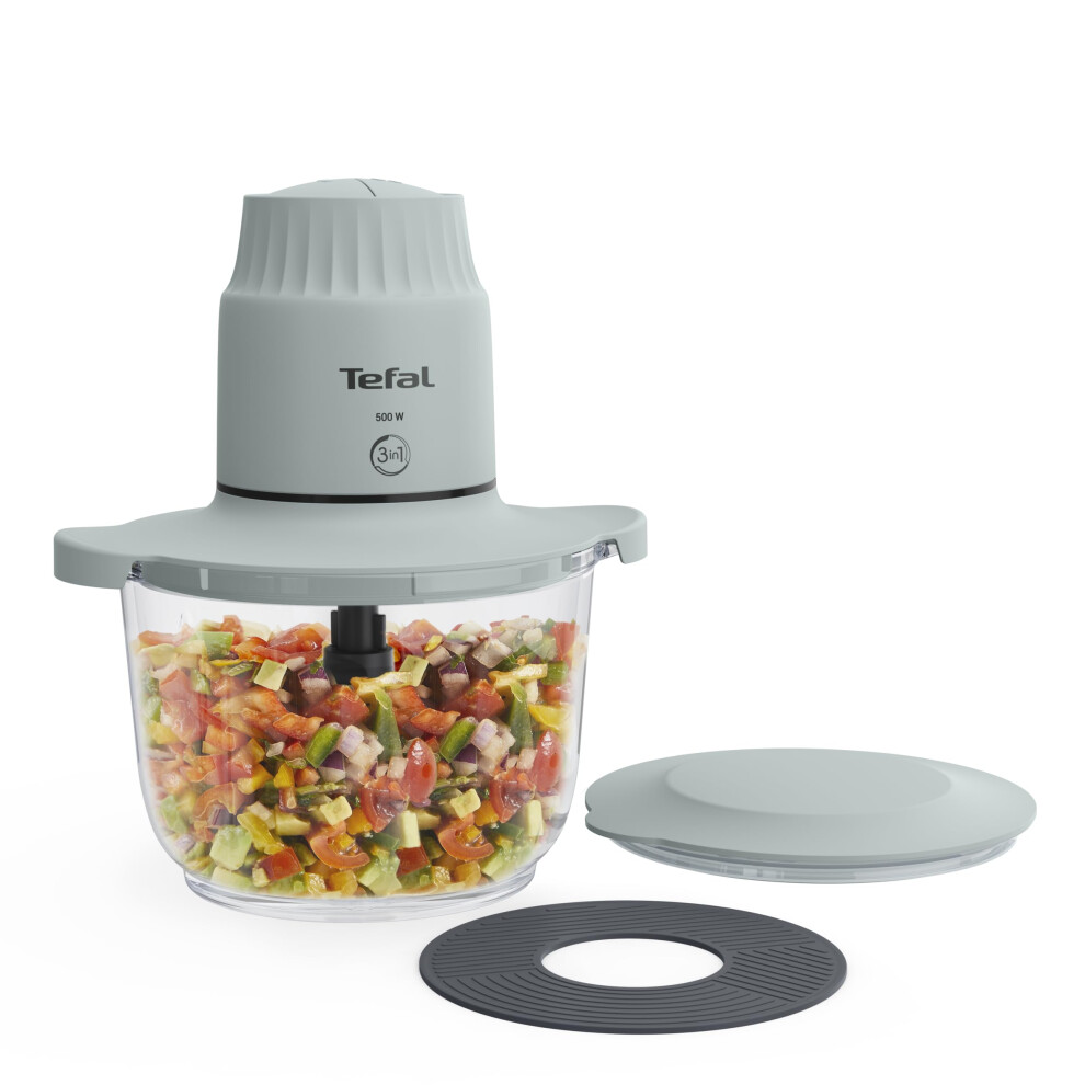 Tefal XXL Electric Chopper, 2L Durable Heat Resistant Glass Bowl, Storage Lid, 4 Stainless Steel Blades, 2 Speeds, Food Processor, Dips, Hummus, Fruit