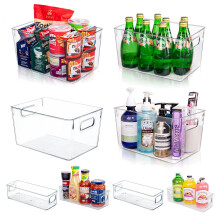 Joymeezo 8 Pieces Clear Plastic Storage Bins, 4 Large and 4 Small Sturdy Kitchen Storage Containers for Pantry Organization, Fridge and Cabinet