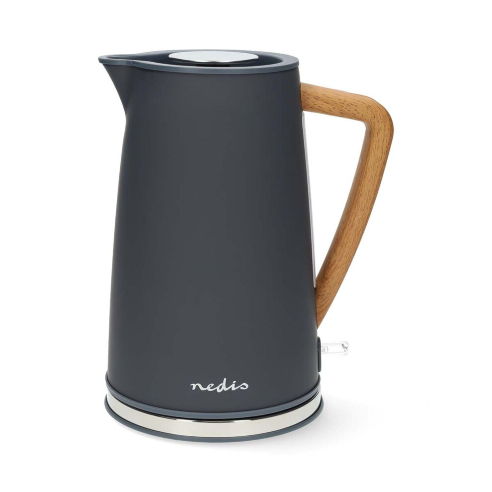 Nedis 1.7L Soft Touch Jug Kettle with Wood Effect Handle, Overheat Protection, Removeable Filter, 2.2KW - Matte Slate Grey-image-OPC-PJ5KJVX-NEW