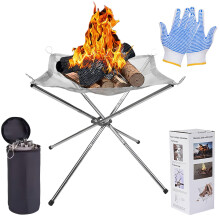 Portable Fire Pit for Camping, Foldable Stainless Steel Mesh Fire Pit with Carrier Bag and Heat Resistant Gloves, Camper Van Accessories Perfect for