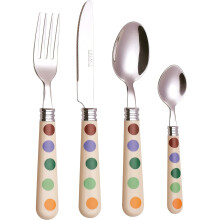 Exzact 16pcs Cutlery Polka Dots Stainless Steel - Dishwasher Safe - Dinner Knife x 4, Dinner Fork x 4, Table Spoon x 4, Tea Spoon x 4, Service for 4 -