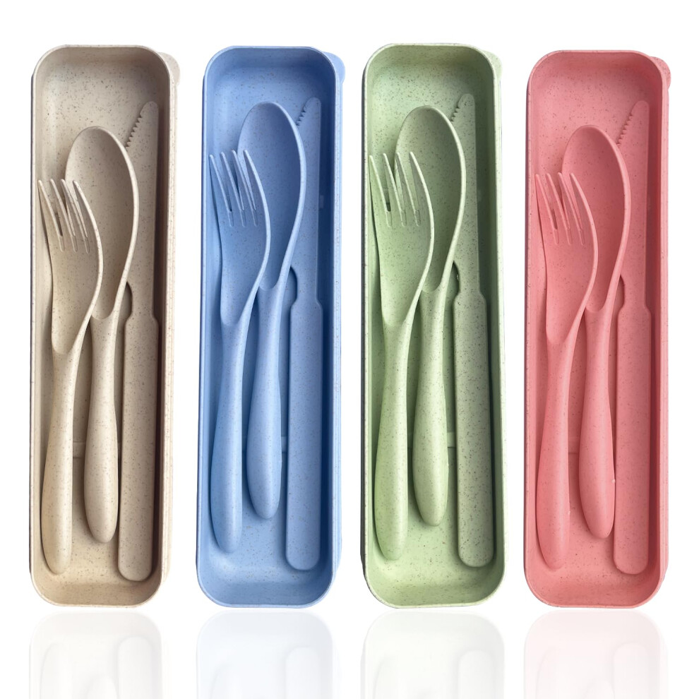 RYHHH 4 Sets Reusable Cutlery Set, 12 Pcs Plastic PP Flatware, Travel Cutlery Set with Case, Compact & Lightweight, Durable & Sustainable, for Travel,