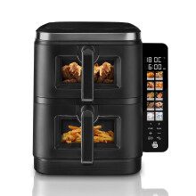 Swan SD10522BLK 11L Twin Stack Air Fryer - Cyclone Technology, 2x5.5L Baskets, Vertical Space-Saving Design, Foldable Digital Touch, Dual & 4-Food