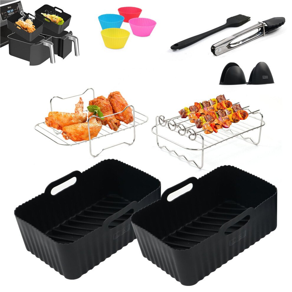 J.zing Silicone Air Fryer Liners (Pack Of 12) Includes Reusable Baskets, Gloves, Skewers, Tongs & More! Compatible With Ninja Af300uk Af400uk Af451uk