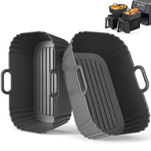 Silicone Air Fryer Liners 2 Pack for Ninja Foodi Dual AF300UK AF400UK/KCP, AF451UK, Tower T17088, Keplin, COSORI, Russell Hobbsand, Instant for 7.6L