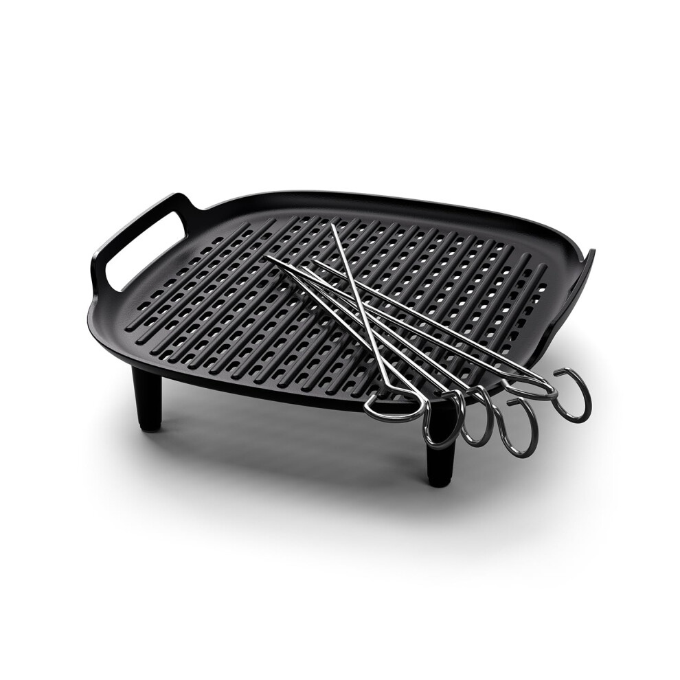 Philips Airfryer Accessory Grill Kit Xxl, Non-Stick Grill Plate, Double Layer Cooking, With 6 Skewers, Dishwasher Safe, Recipe App, (Hd9959/00) Black