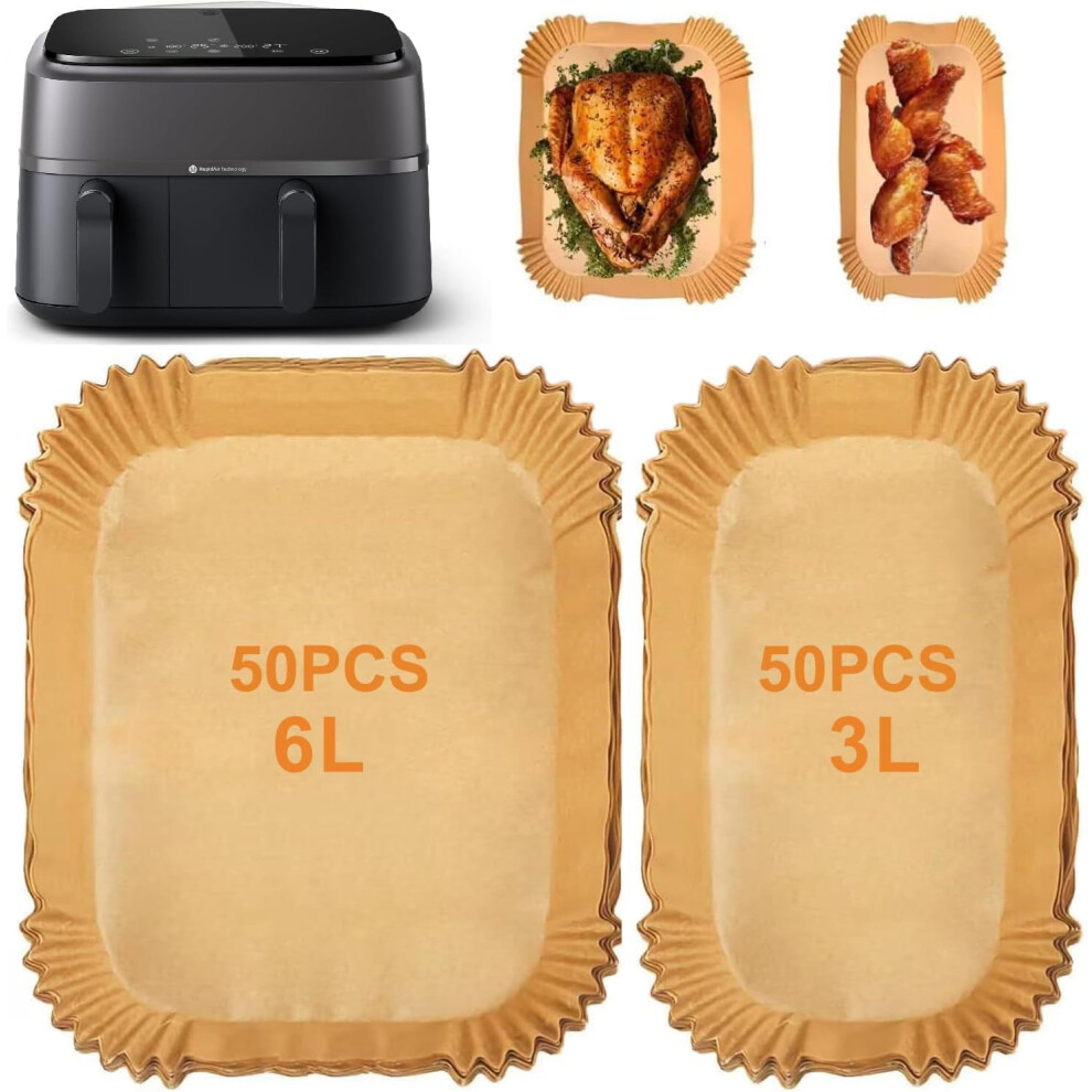 100PCS Air Fryer Liner for Philips Dual Basket Airfryer 3000 Series 6L/3L (NA350/00), 5000 Series 6L/3L (NA550/00), Cookwise 3L/6L, Disposable