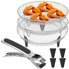 Air Fryer Rack for Ninja Air Fryer 3 Layer Air Fryer Accessories Stainless Steel Dehydrator Rack Stackable Round Air Fryer Basket Versatile Dehydrator