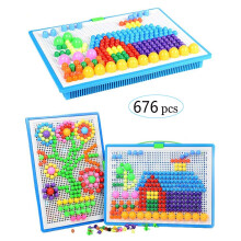 Jsvacva 676 pcs Mushroom Nails Pegboard Educational Colourful Jigsaw Puzzle Building Bricks Creative DIY Mosaic Toys for Kids & Toddlers, Birthday