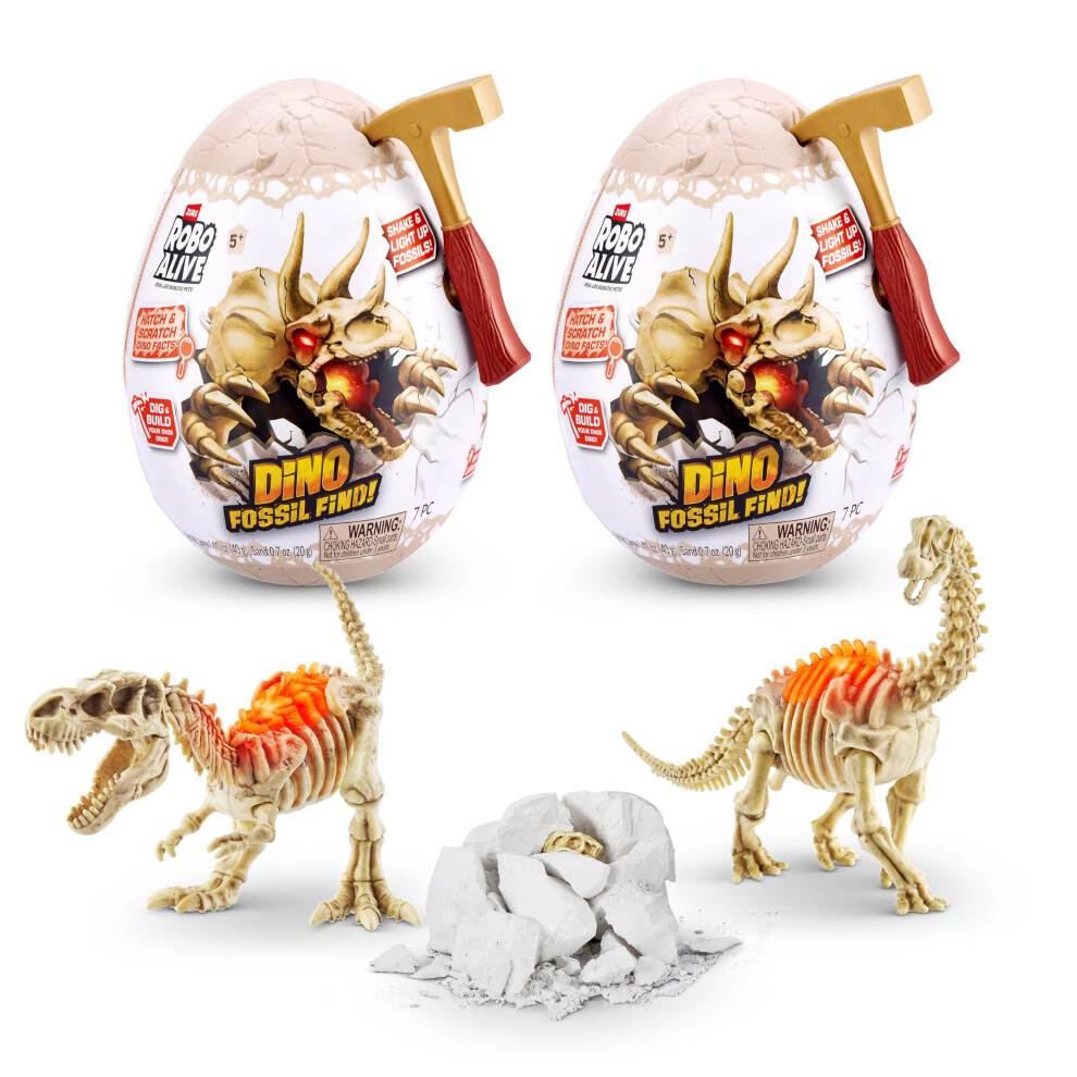 Robo Alive Mini Dino Fossil Find (2 Pack, T-Rex & Brontosaurus) By Zuru Boys 4-8 Dig And Discover, Stem, Excavate Prehistoric Fossils, Educational Light