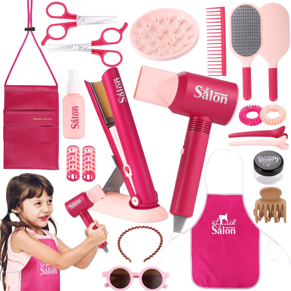 Gagaku Kids Hairdressing Set Realistic Girl Beauty Salon Playset Hair Styling Set With Blow Dryer Scissors And Stylist Accessories Pretend Play Toys