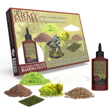 The Army Painter Battlefields Basing Set, 50ml PVA Glue, 35 Green Tufts, 1 Box of Fake Moss/Grass, Brown Battleground, Summer Undergrowth, Battle