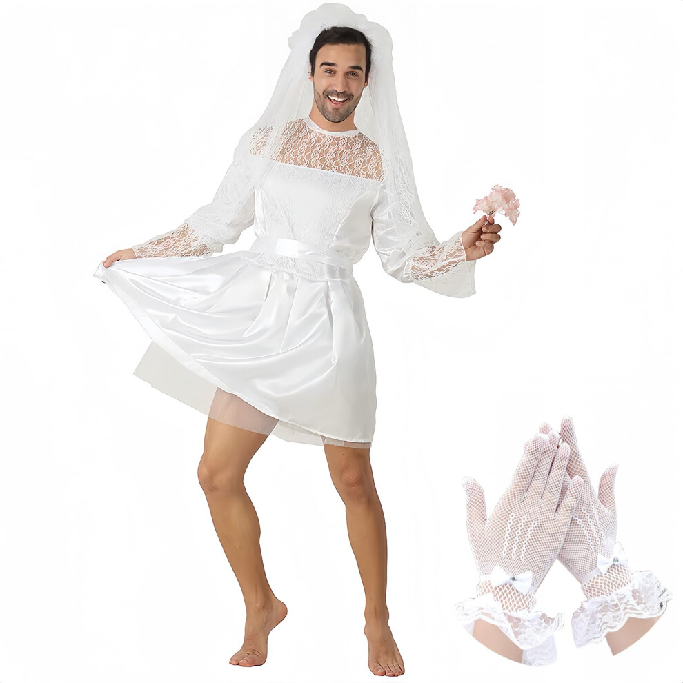 Photos - Fancy Dress Ice-Beauty-ukzy Halloween Men Costume Graveyard Bridal Cosplay Deluxe Lace Men'S Wedding Dress Fancy DressWhite-One size