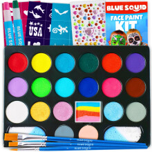 Blue Squid Face Painting Kit for Kids ? 24 Colors Ultimate Face Paint, Hair Chalk, Stencils, Book - Safe for Sensitive Skin, Non Toxic Face Painting