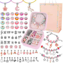 Bracelet Making Kits for Girls - 85PCS Jewellery Making Kit with Box and Bag, DIY Charm Beads for Bracelet Necklace Making Set Arts and Crafts for
