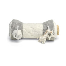 Mamas & Papas Tummy Time Roll, Interactive Soft Baby Pillow with Integrated Rattle, Welcome to The World, Grey