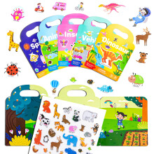 5 Pack Reusable Sticker Book - Childrens Books and Plane Activities for Kids - Toddler Books and Travel Activity Packs for Kids - Dinosaur Sticker
