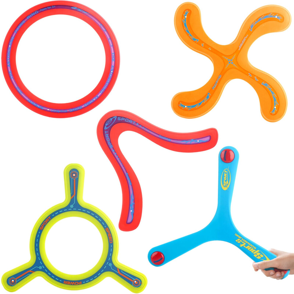 DeAO Toys deAO 5 Piece Colourful All Style Returning Boomerang Sports Game Toy for Beginners and Young Throwers