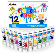 ABEIER Finger Paint for Toddlers, Non-Toxic, 12 Vibrant Colors (1.21fl oz), Baby Safe Paint for Hand and Feet, Mess Free Art Supplies for Kids,