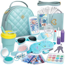 Play Purse for Little Girl, Princess Frozen Toy Purse with Accessories, Pretend Makeup Set, Handbag, Wallet, Water Bottle, Birthday Toy for Girl 3 4 5