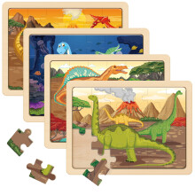 SYNARRY Wooden Dinosaur Jigsaw Puzzles for Kids Ages 3 4 5 6, 4 Packs 24 Piece Dino Puzzles, Preschool Educational Games Gifts for Children, Dinosaur