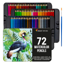 72 Professional Watercolour Pencils with a Brush in Metal Box - Set of 72 Unique Numbered Watercolor Pencils for Artists and Adult Coloring
