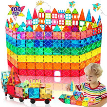 100PCS Magnetic Tiles Building Blocks Montessori Toys for 3 4 5 6 7 8 Year Old Boys Girls Kids STEM Learning Educational 3D Rainbow Castle Games