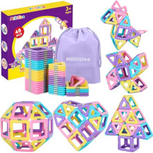 MilliGlee Magnetic Building Blocks - 48PCS Magnetic Blocks with Storage Bag Magnets for Kids Magnetic Toys Magnetic Tiles for Kids for 3 4 5 6 7 8-12