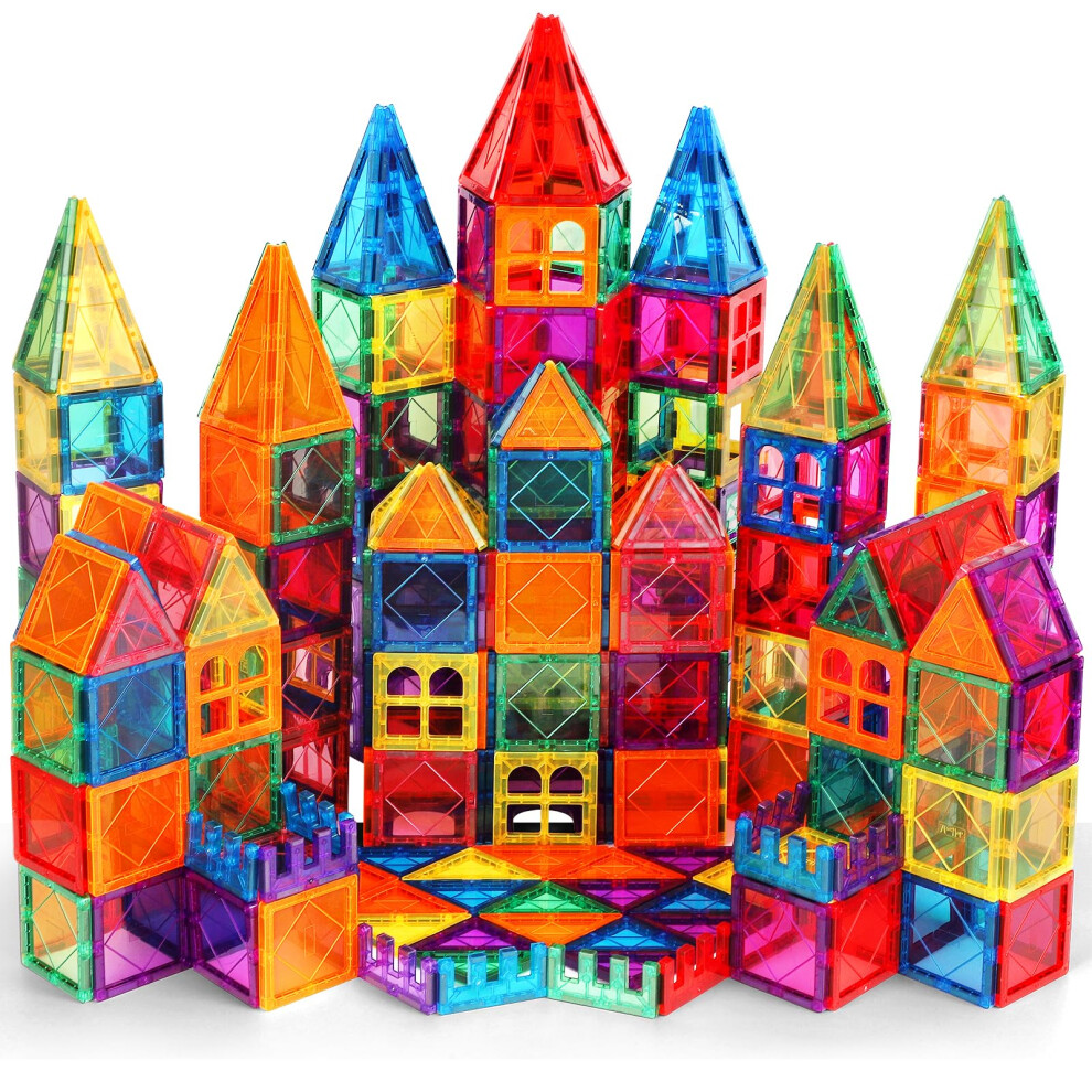 Mauikay 100Pcs Magnetic Tiles Kids Toys - Magnetic Building Blocks Stem Magnet Building Set Preschool Learning For Kids Ages 3-8, Sensory Montessori Toys For