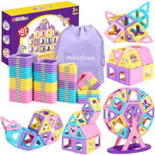 MilliGlee Magnetic Tiles - 102PCS Magnetic Building Blocks for Kids with Storage Bag Magnetic Blocks for Kids Magnets for Kids Magnetic Toys for 3 4 5