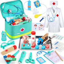 Perbabe Doctors Set for Kids -38pcs Kids Doctors Set with Realistic Stethoscope Listen Heartbeats Wooden Toys Pretend Role Play Medical Kit with