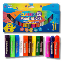 Little Brian Paint Sticks - Assorted Colours, 12 Pack Paint Sticks, Kids Paint Pens Twist Up & Down, Mess-Free Painting, Easy-to-Use Paint Sticks,
