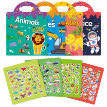 GUYUCOM 4 Pack Reusable Sticker Books, Toys for Age 3 4+ Year Old Kids Boys Girls Toddlers, 3D Clear Animal Space Vehicles Dinosaur Sticker Book