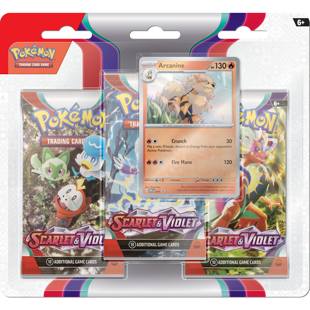 New Pokémon Pok?Mon Tcg: Scarlet And Violet Triple Pack - Arcanine (3 Boosters And Foil Promo Card) Scarlet & Violet Arcanine