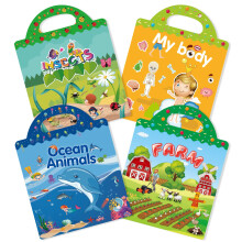 GUYUCOM 4 Pack Reusable Sticker Books, Toys for Age 2 3 4 Year Old Kids Boys Toddlers, 3D Clear Ocean Boay Insect Farm Sticker Book Educational