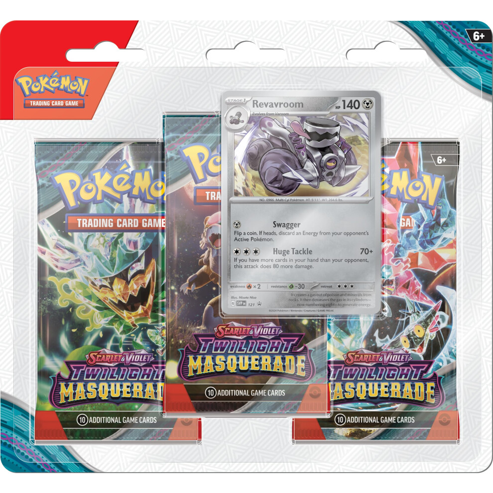 Pokémon Pok?Mon Tcg: Scarlet & Violet?Twilight Masquerade 3-Pack Blister: Revavroom (3 Booster Packs & 1 Foil Promo Card)