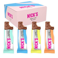 NICKS Protein Bar Variety Pack - No Added Sugar - 25% Protein - 203 Calories - 4 Flavor Sport Mix Box with Gluten Free Wafer Low Carb Chocolate Snack