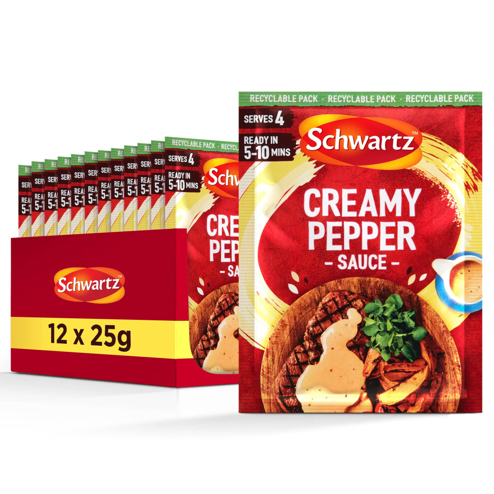 Schwartz Creamy Pepper Sauce 25 G | Serves 4 | Pack Of 12 | Rich & Creamy Delicious Steak Sauce | With Aromatic Crushed Black And White Peppercorn |