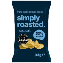 Simply Roasted - Sea Salt Crisps | 12 x 93g Sharer Bags | 50% less fat | Low in Salt | Triple Cooked British Potato