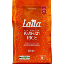 Laila Golden Sella Basmati Rice Long Grain 5kg, Pre-steamed Long Grain Rice, Easy Cook Gluten Free Rice Basmati-Style, 5kg Rice Long Grain