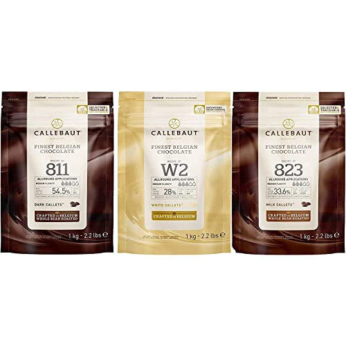 Callebaut Callebaut, Milk, Dark & White chocolate chips (3 x 1kg Bundle)