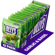 Olly's Olives, Garlic & Basil, 50g (Pack of 12), 100% Natural Ingredients, Handy Snack Pouches, Healthy Vegan Snacks, Low Calorie, Source of Fibre, No